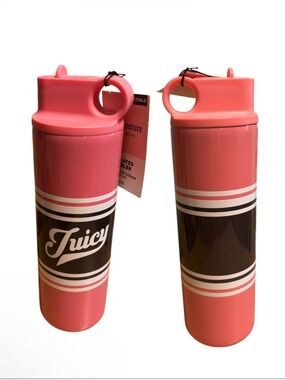 NWT Juicy Couture Pink and Black Striped Insulated Bottle 26 oz